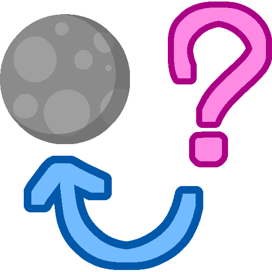  A pink question mark with a blue arrow pointing to the moon.